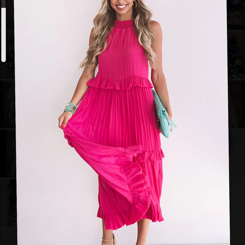 On Holiday Ruffle Maxi Dress In Fuchsia